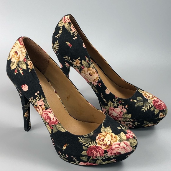 Qupid Women’s Floral Stiletto Platform Pump Heels Size 10 - Picture 1 of 15